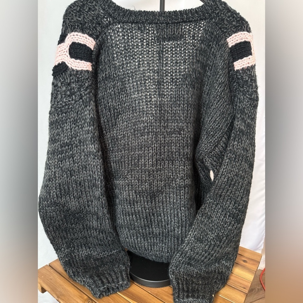 Vintage INDEX 80’s Chunky Cable Knit Gray N Pink Sweater Women’s Size Large Warm - Picture 4 of 12